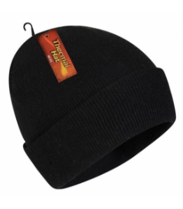 MENS/WOMENS RIBBED THERMAL HAT, BLACK ONE SIZE
